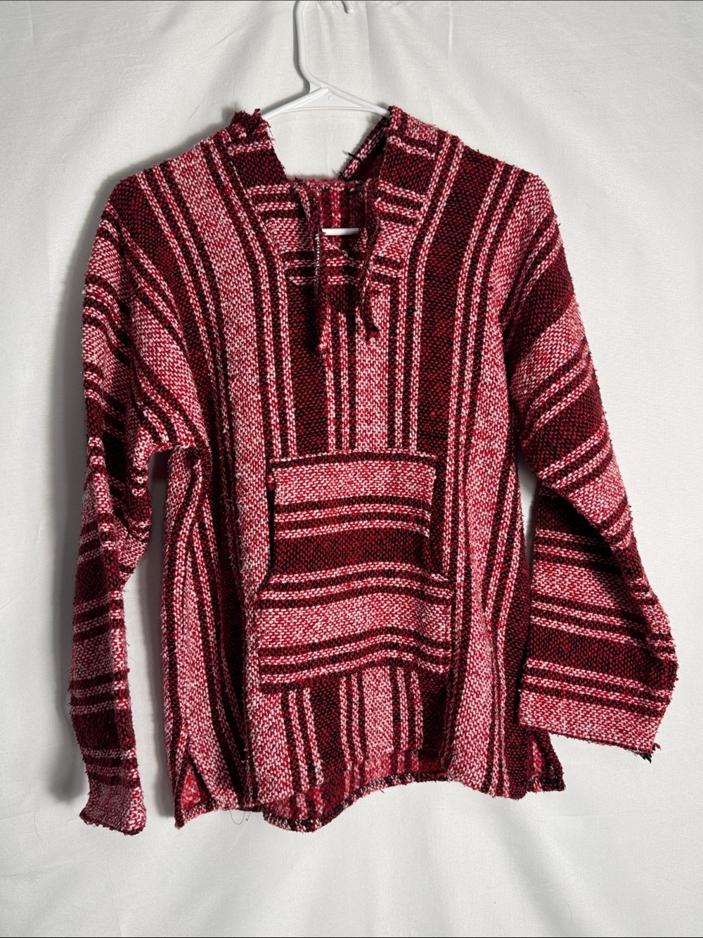Vintage Red & Burgundy Striped Baja Hoodie Surfer Drug Rug Pullover Unisex S/M